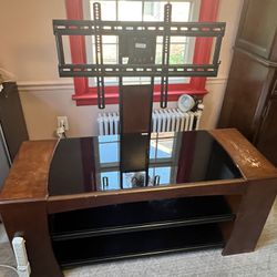 Whalen Furniture Tv Stand, Hardwood With Tempered Glass Top
