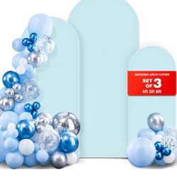 Set of 3 Blue Spandex Wedding Arch Covers (4FT/5FT/6FT) – Double-Sided for Party & Event Decor