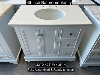36" Bathroom Vanity with Quartz Countertop & Solid Wood & Plywood Cabinet # 3618