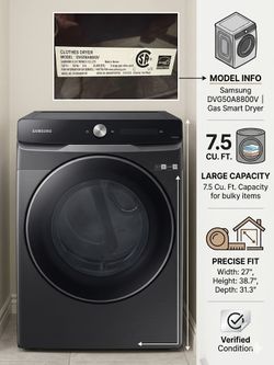 Samsung DVG50A8800V is a 27-inch, 7.5 cu. ft. capacity gas smart dryer