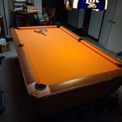 Pool Table (Orange Felt) & Wall Rack/Balls/Sticks