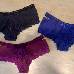 Victoria’s Secret Women’s 3pr Medium Floral Lace Netted Strappy Rare Cheeky Panties