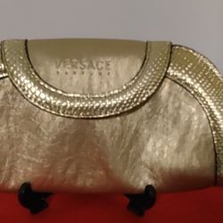 VERSACE PARFUMS Gold Clutch With Satin Interior; Preloved