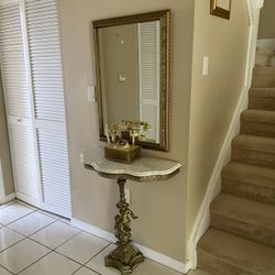 Vintage Entryway, Table Mirror and antique phone
