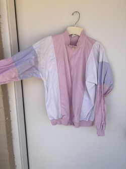 Vintage SK SPORT Medium Zip Up Long Sleeve Pink White Blue