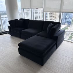 New Black Velvet Cloud Couch Sectional