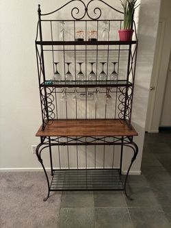 Wrought Iron and Wood Baker's Rack