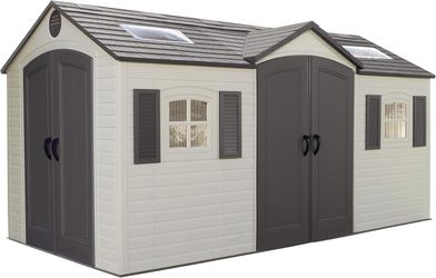 Lifetime 60079 Outdoor Storage Dual Entry Shed, 15 x 8 ft, Desert Sand
