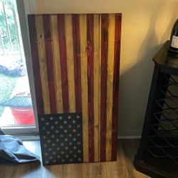 Wooden Carved American Flag