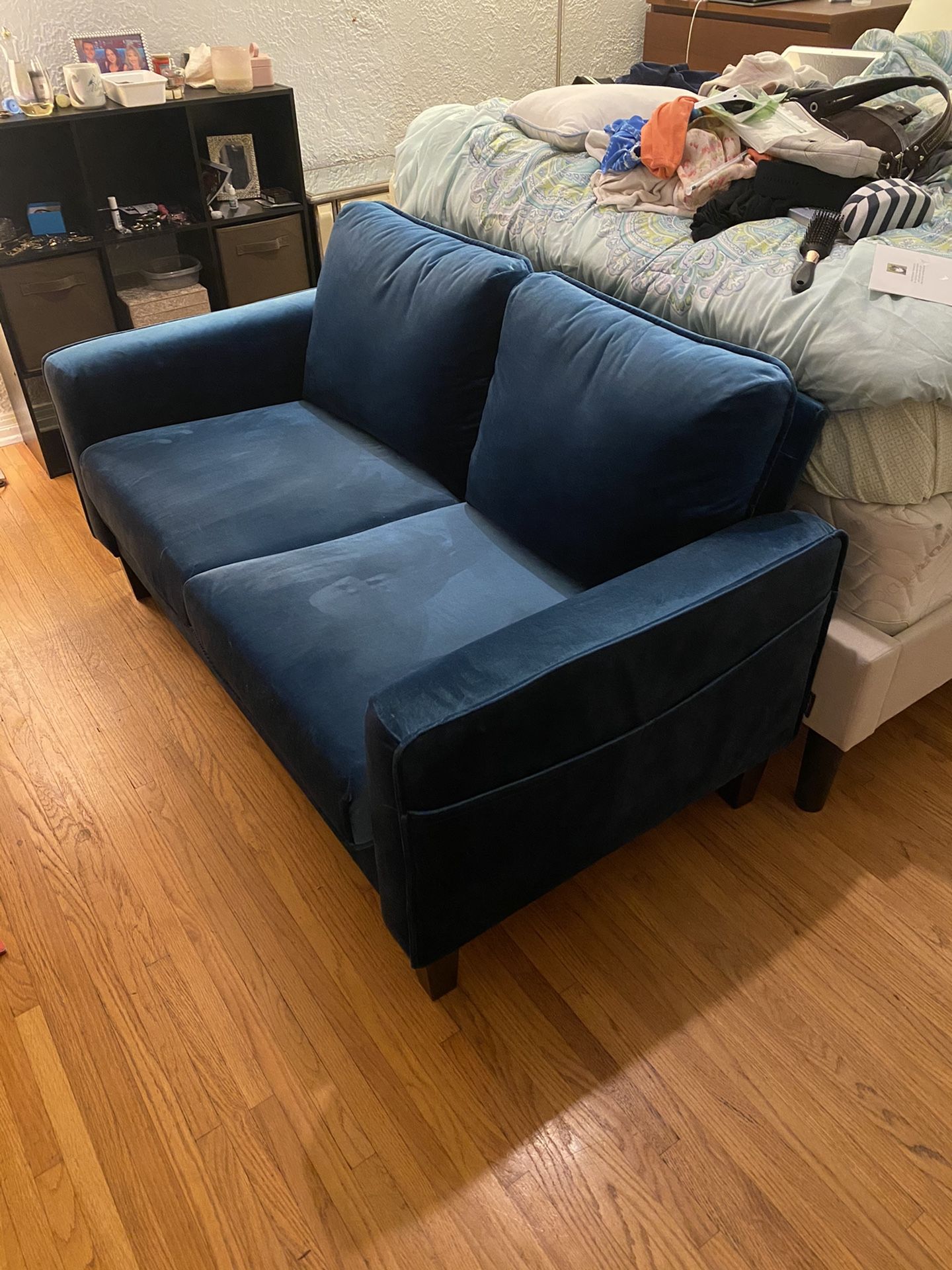 Almost new teal velvet couch