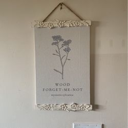Forget me, Nots, painted on canvas with wooden flower frame 19” x 12 1/2” wall