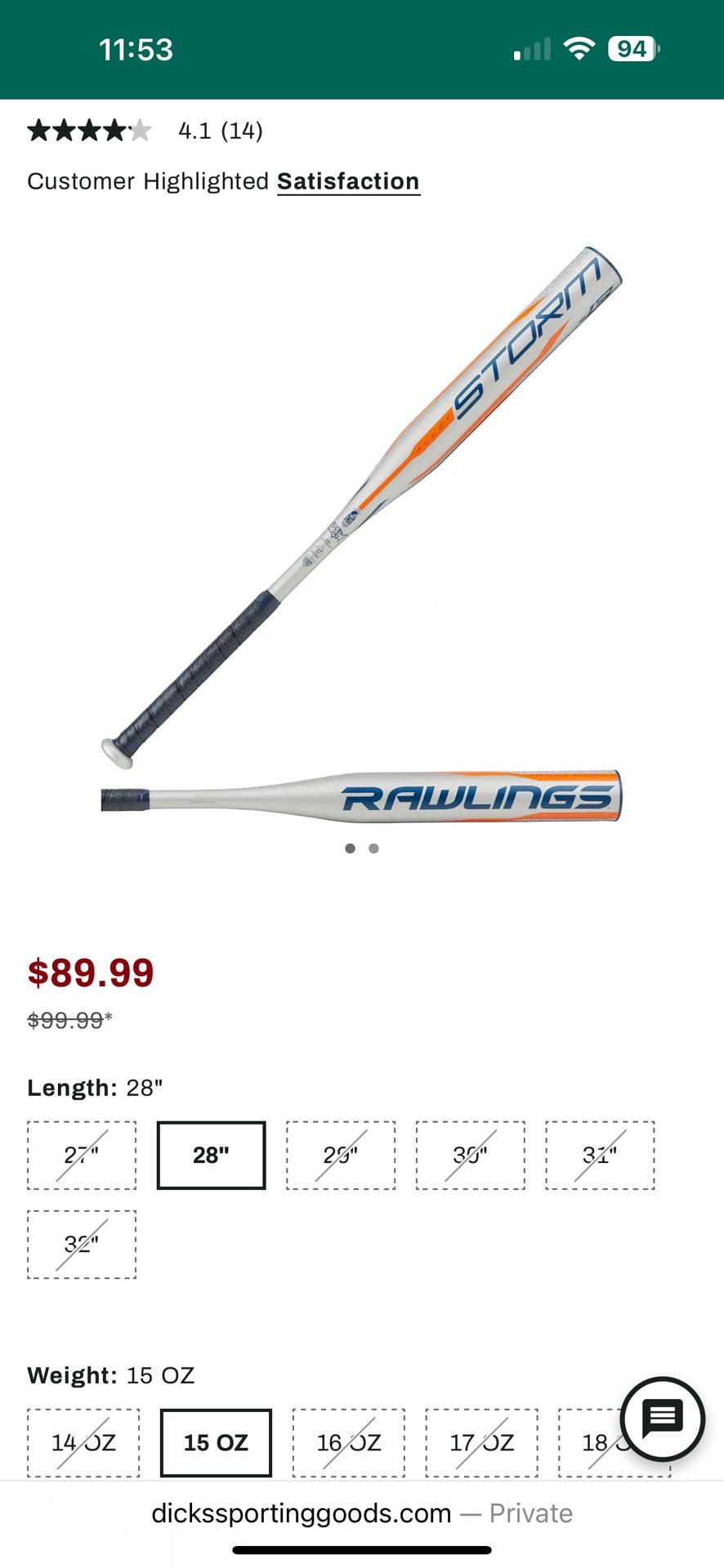 Rawlings Storm Softball 🥎 Bat