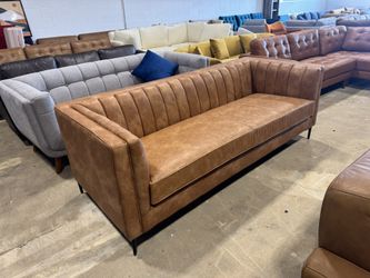 Kendra Cognac Leather Sofa 84"