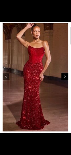 Ladivine J892 - Strapless Allover Corset Gown red sparkly sequence dress