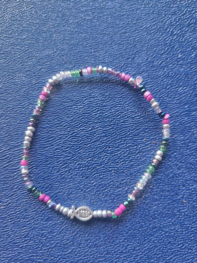 Multi Color Beaded Bracelet With Jesus Fish