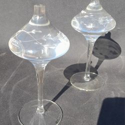 Super Cool Oil Lamps Glass Etched Pair