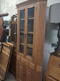 Tall Wooden China Cabinet with Glass Doors