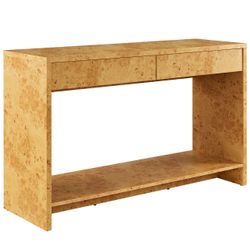 Burl Wood Console Table with Drawers