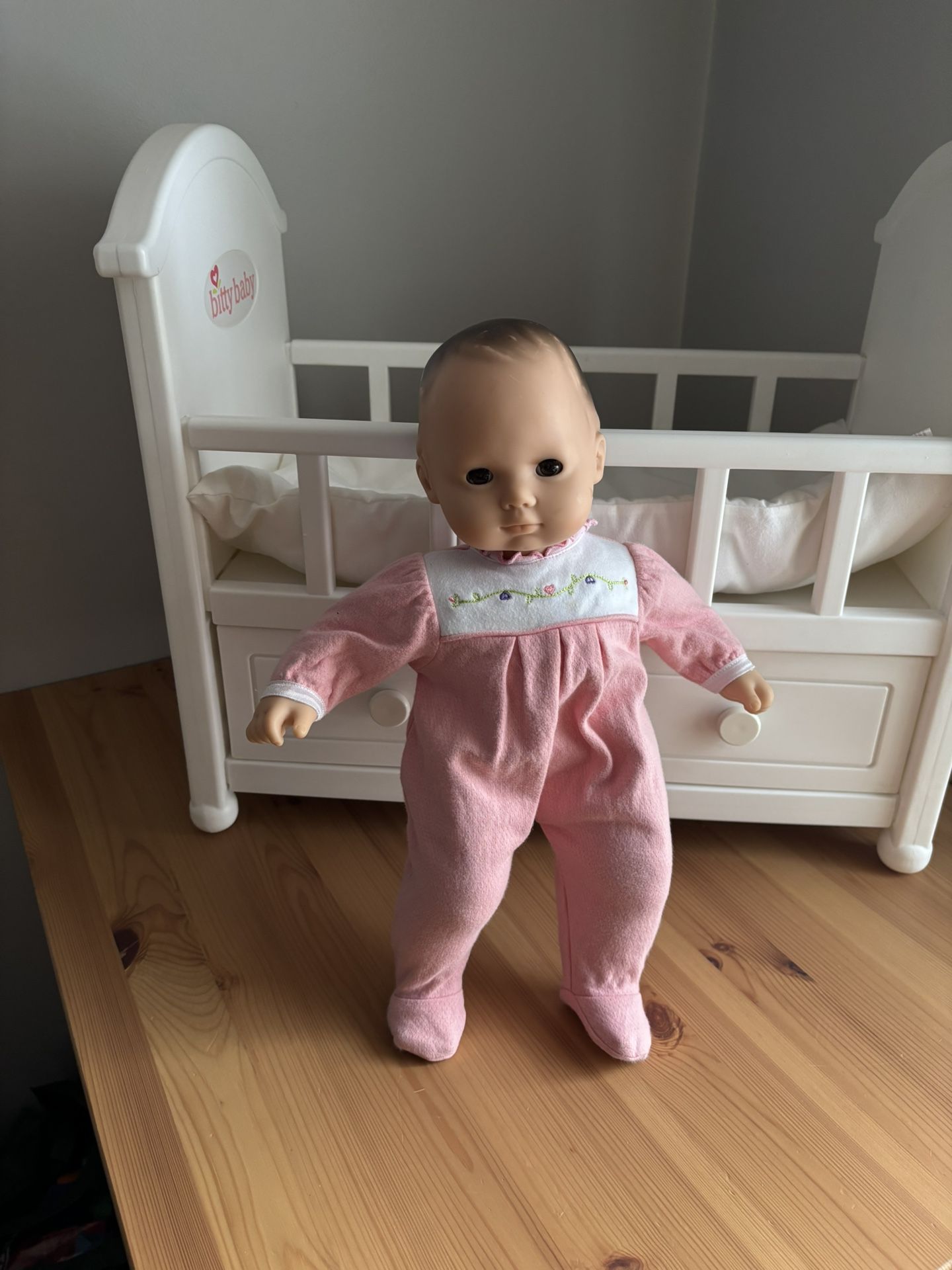 American Girl Doll Bitty Baby Baby Doll Crib Bed With Storage Drawer W/ Bitty Baby Doll