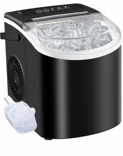 Countertop Ice Maker, 26Lbs/24H Portable Ice Machine with Self-Cleaning Function, 9 Cubes Ready in 6 Mins, Electric Ice Maker with Ice Scoop & Basket 