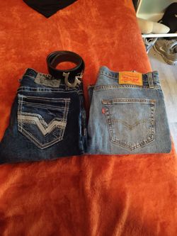 Two jeans one belt Levi's and salvage jeans true religion belt