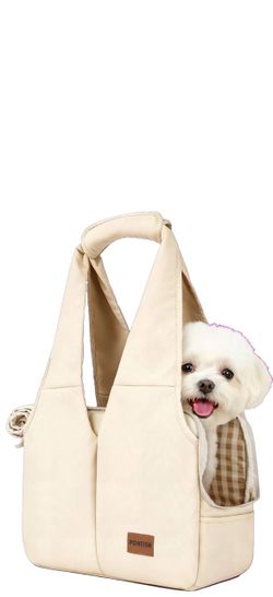 Dog Purse Carrier for Small Dogs and Cats, Soft-Sided Pet Tote Bag with 6 Large Pockets, Collapsible Travel Puppy Carrier, Fits Pets up to 13 lbs (Bei