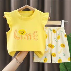 Premium 100% Pure Cotton Zesty Lime Summer Short Set - Flutter Sleeve Edition