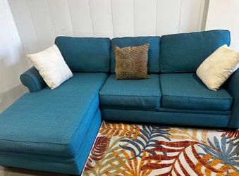 Teal Blue Sectional Sofa with Reversible Chaise