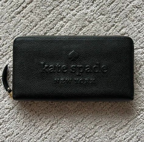 Kate Spade Larchmont Avenue Black Logo Zip Around Continental Wallet ♤ MSRP: $249