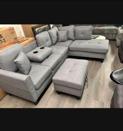 3pc sectional sofa set with cup holder new in box
