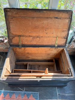Large Wooden Very Old Antique Chest Storage Tool Box