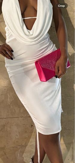 Pink clutch with silver rhinestones & silver cross body chain