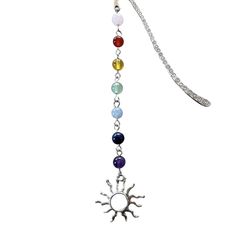 Bookmark Chakra Beads Sun Pendant Engraved Multicolor Beaded 4 Inches Gift
