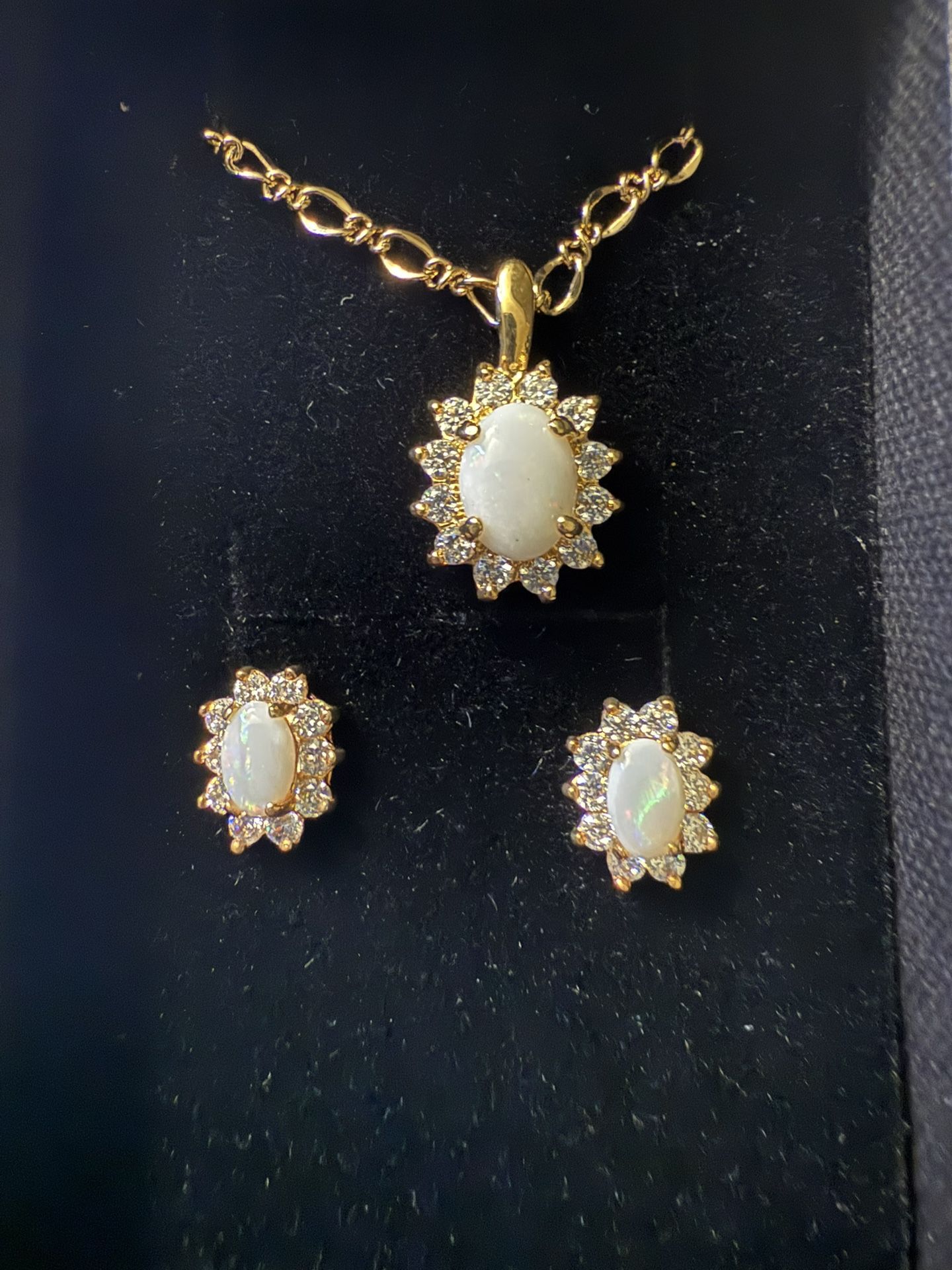 Opal Earring And Necklace Set 24k Yellow Gold Plated