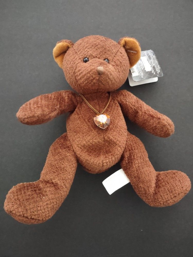 Russ Berrie BEARS OF THE MONTH November Stuffed Plush Bear #100037 w/ Necklace