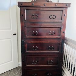  Solid Wood Rustic Chest of 5 Drawers – Heavy & Well-Built