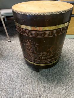 Large Chinese Barrel Drum with Carved Decor