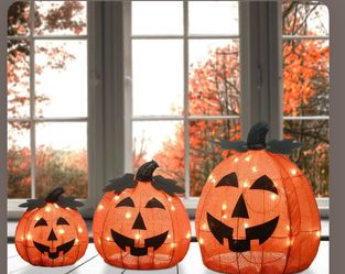 Halloween Pre-Lit Happy Jack-O-Lantern Trio with LED Lights Plug-In