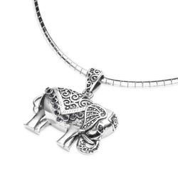 Natural Thai Black Spinel Elephant Pendant With Necklace 3 ctw

