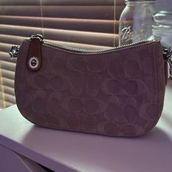 Coach Swinger 20 Pale Purple Denim And Leather Shoulder Bag.