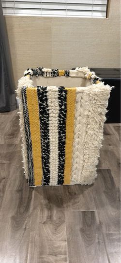 Woven Tote Bag Cream Black Yellow Stripe