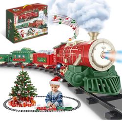 Brandnew Christmas Train Set for Around Tree with Sounds, Lights & Smoke - Toddler Electric Train Toys w/ 3 Cars and 14 Tracks, Steam Train Set for 3-