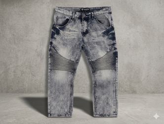 rue21 Men's Acid Wash Distressed Biker Straight Jeans Gray Black Denim