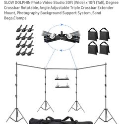 $125 Brand New SLOW DOLPHIN Photo Video Studio 30ft (Wide) × 10ft (Tall), Degree Crossbar Rotatable, Angle Adjustable Triple Crossbar Extender Mount, 