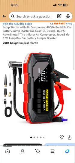 Xiauodo 4000A Portable Jump Starter with Air Compressor