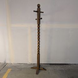 Vintage Turned Hardwood Coat Rack Hall Tree