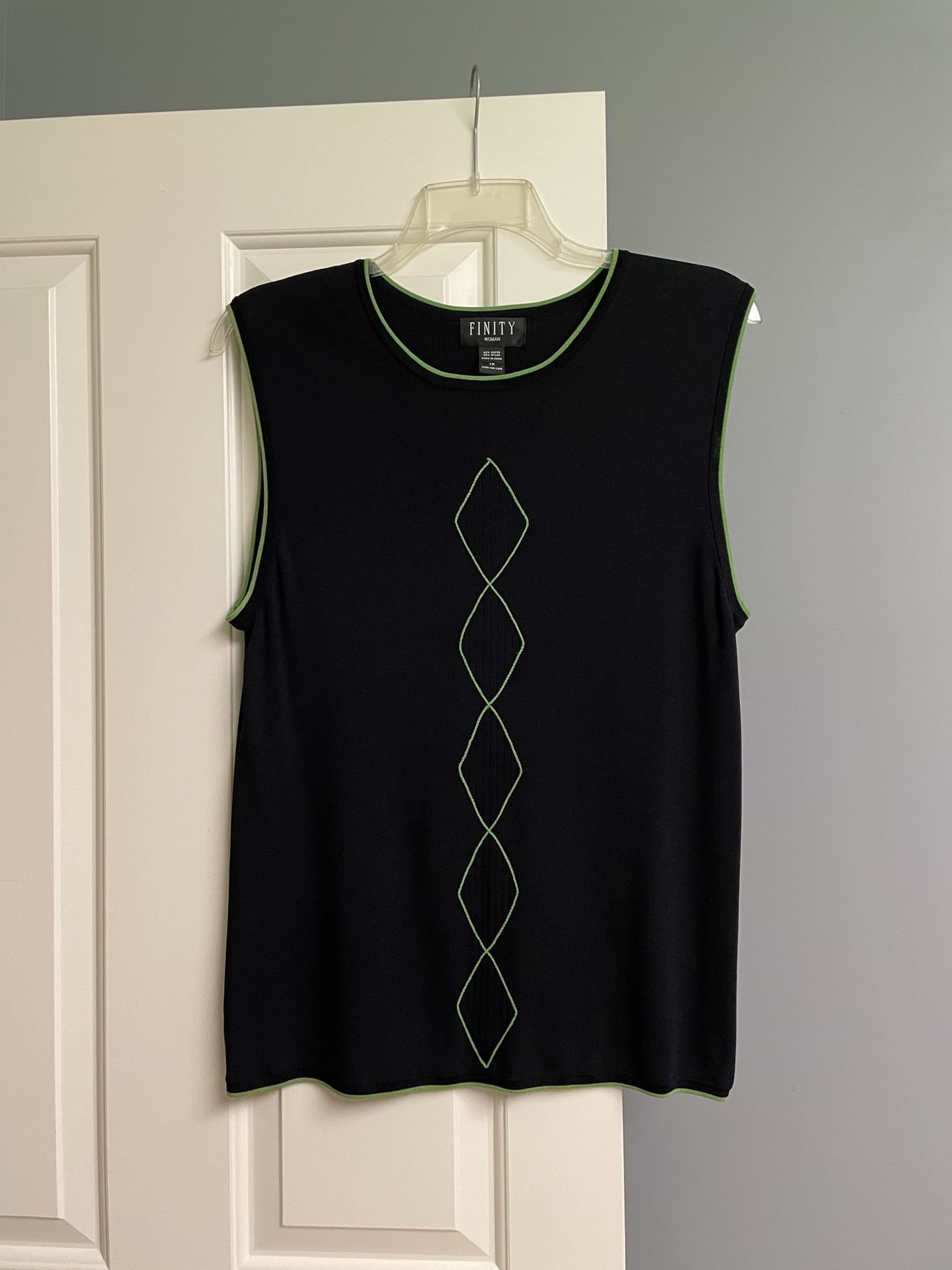 Finity Black Green Argyle Knit Sleeveless Vest, Women, 1X
