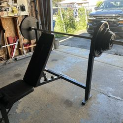 Workout Bench With Weights And Barbell