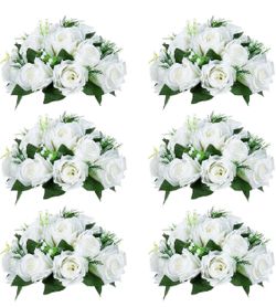 NUPTIO White Artificial Flower Ball Centerpieces, 6 Pcs