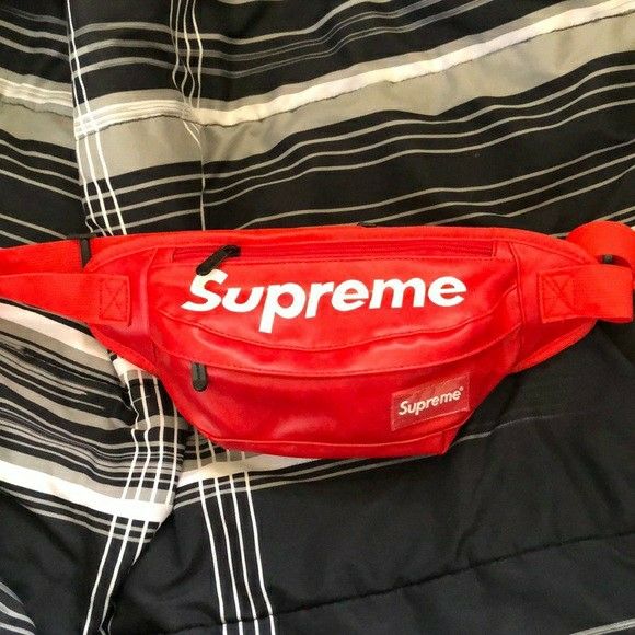 100% AUTHENTIC DEADSTOCK RED LEATHER SUPREME FANNY PACK